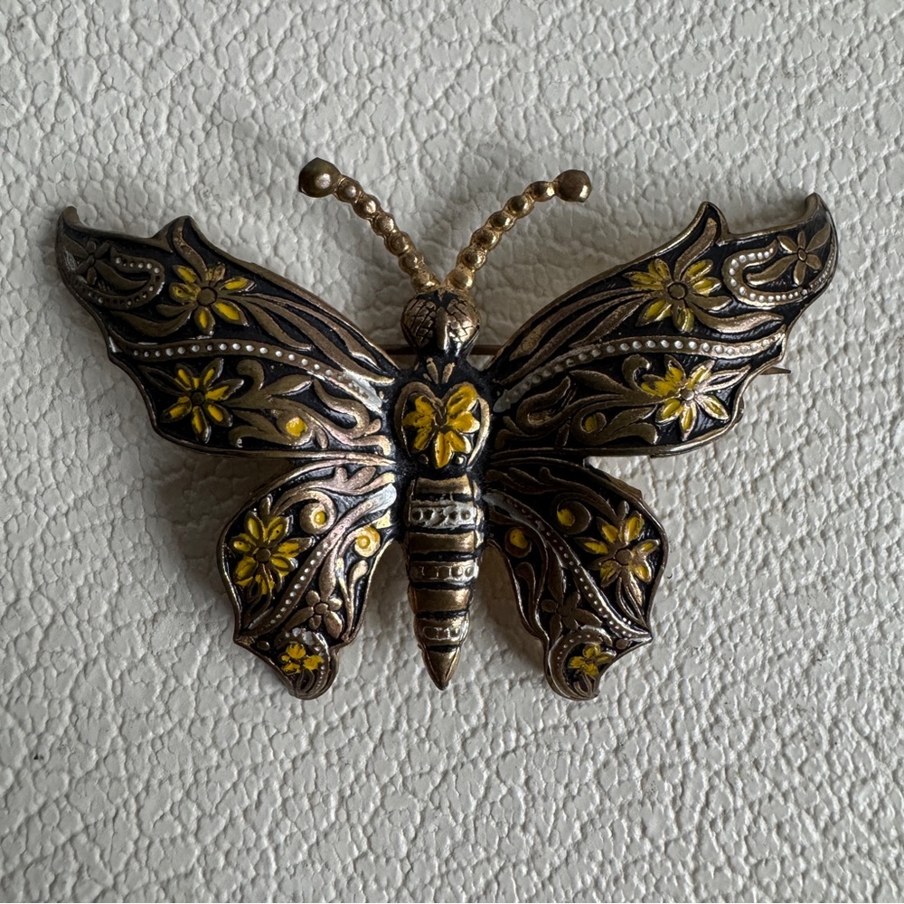 Vintage Spanish Damascene Butterfly Brooch